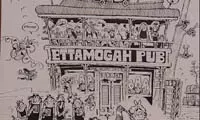 Carrikatur des Ettamogha Pubs von Ken Maynardin