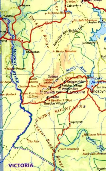 Karte des Murray River Quellgebiets