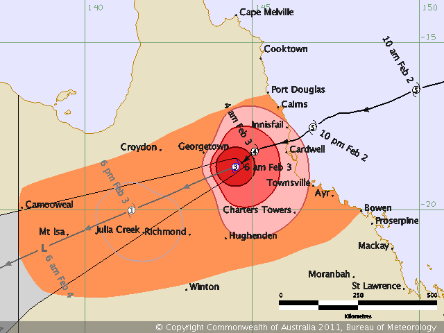 Bahn des Zyklon Jasi über Queensland